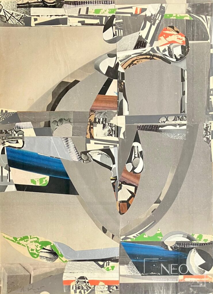 Composition abstraite en collage et technique mixte