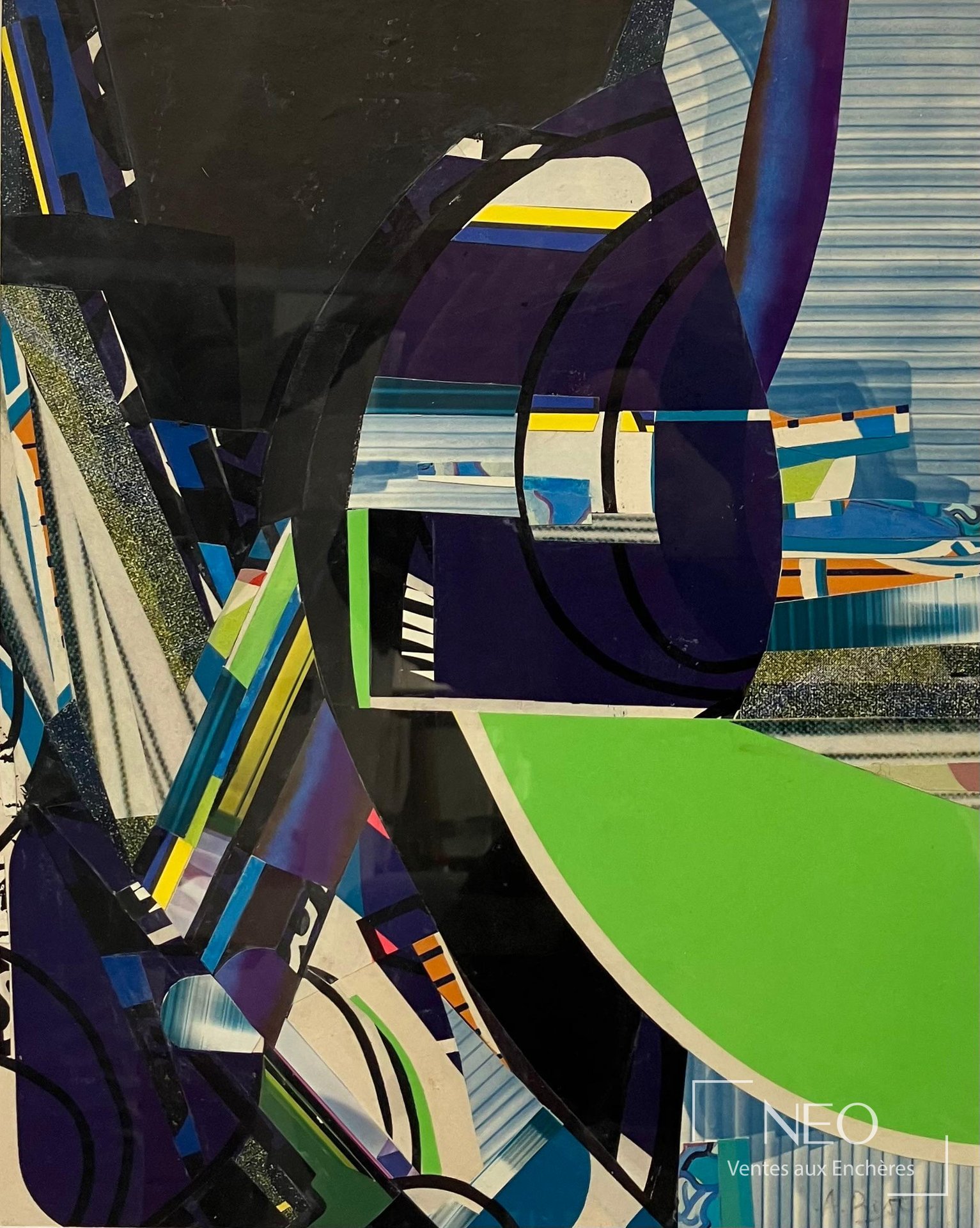 Composition abstraite aux collages colorés