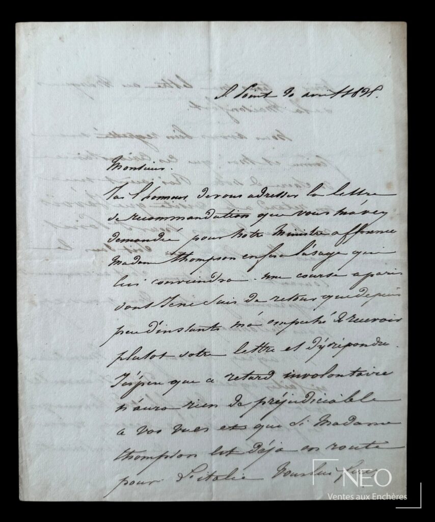 Première page d’une lettre autographe signée d’Alphonse de Lamartine