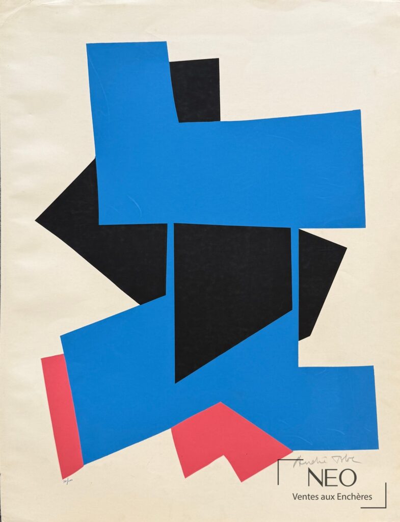 Sérigraphie abstraite d'André Bloc aux formes bleu