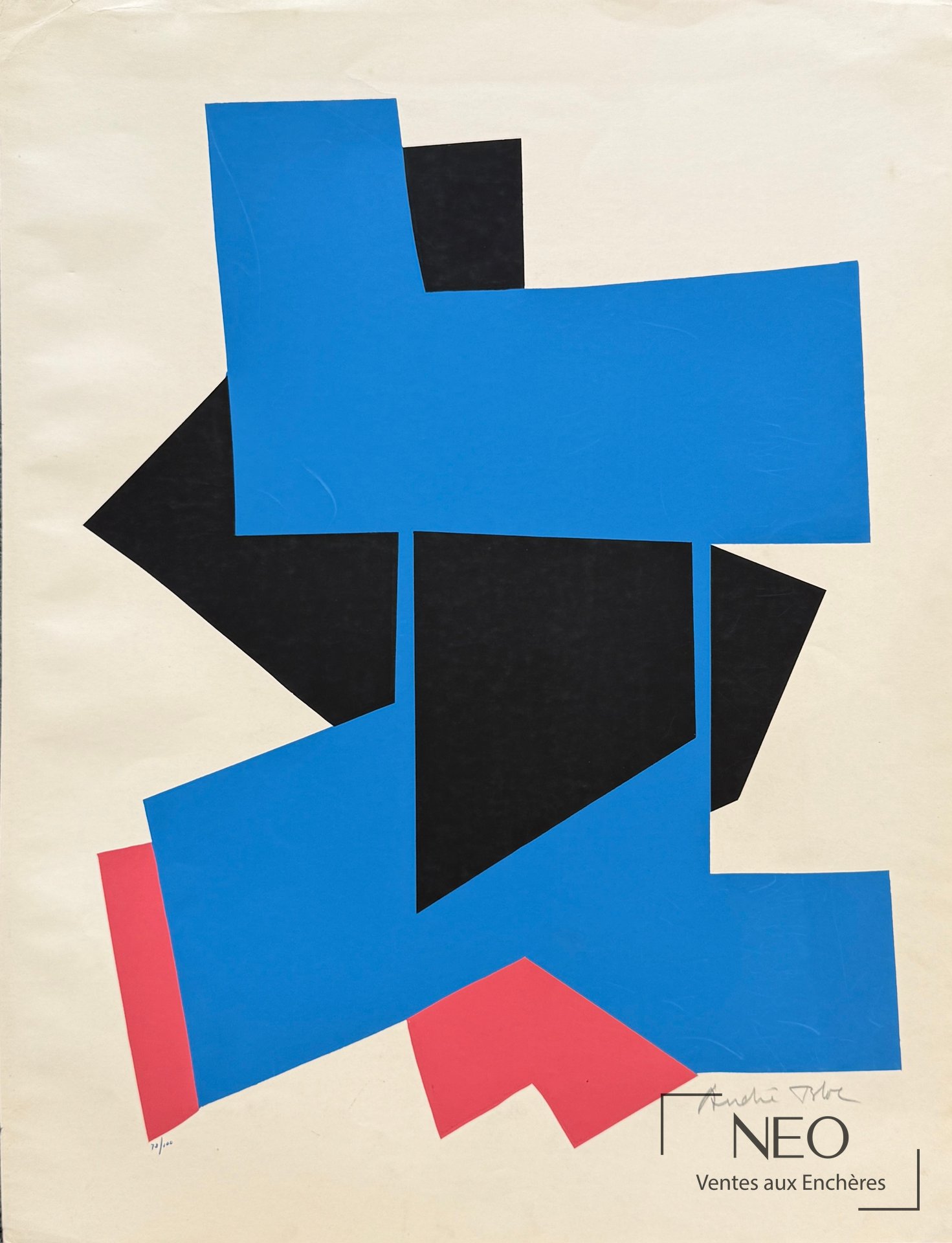 Sérigraphie abstraite d'André Bloc aux formes bleu