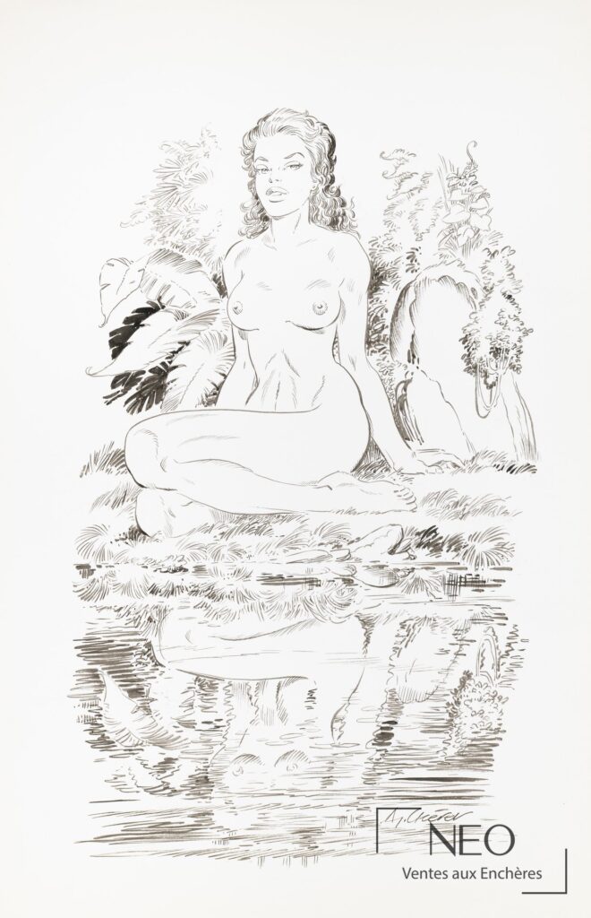 Illustration à l’encre de Chine d’une jeune femme nue