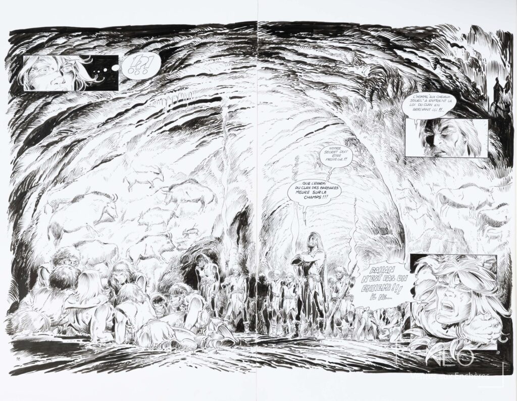 Double planche de bande dessinée Rahan en encre de Chine