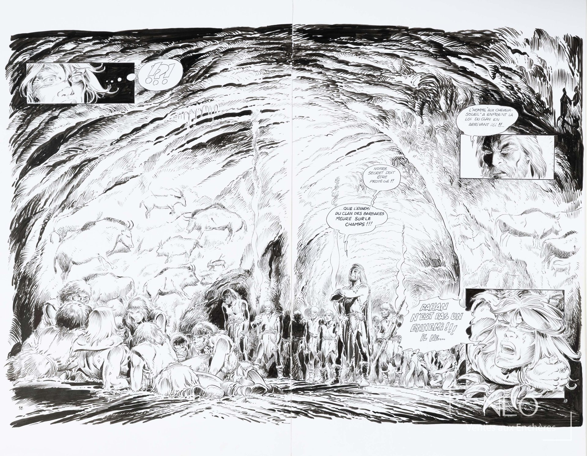 Double planche de bande dessinée Rahan en encre de Chine