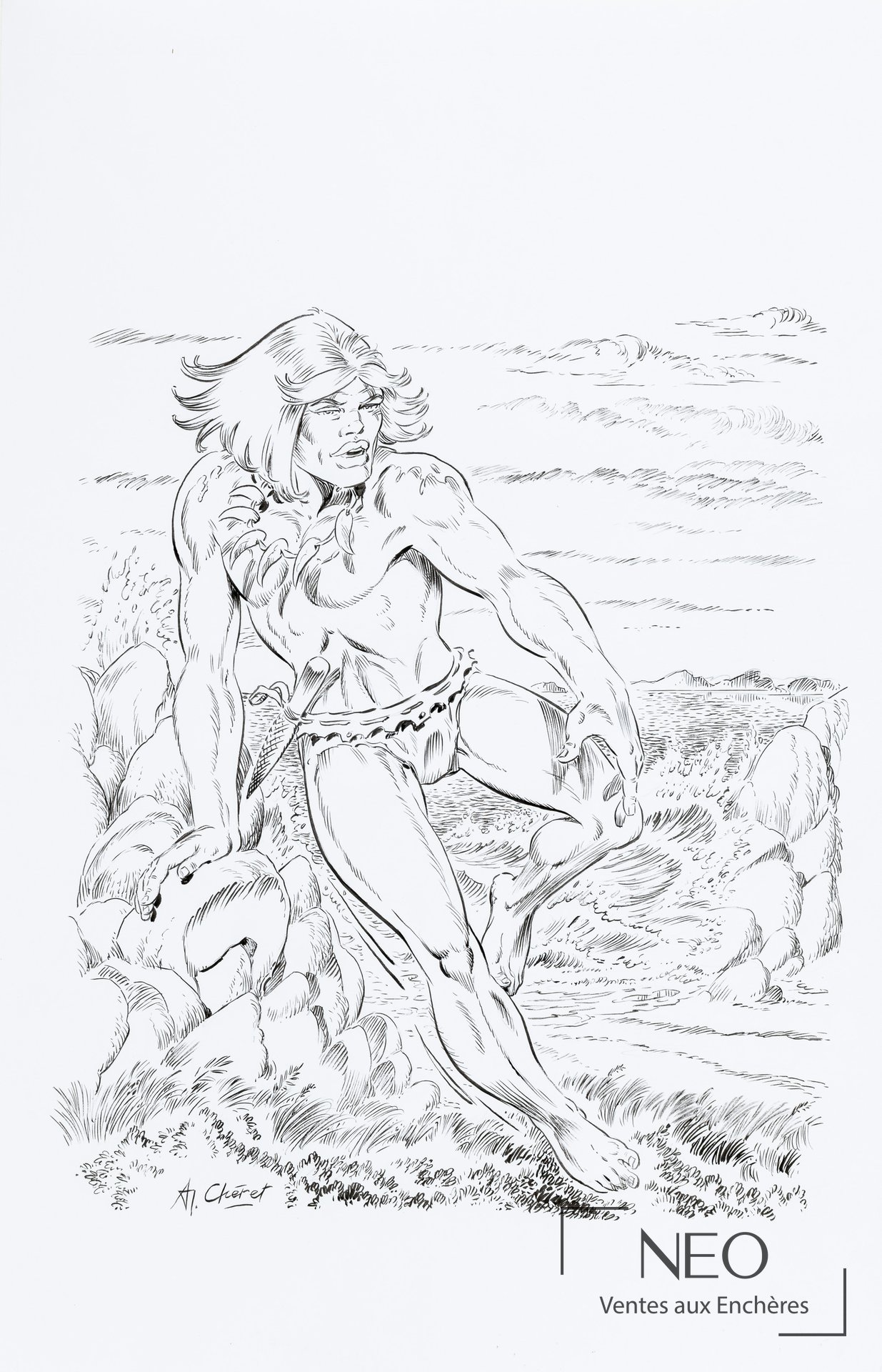 André Chéret, Rahan, illustration à l’encre de Chine