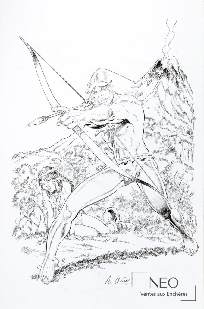 Illustration de Rahan armé d'un arc