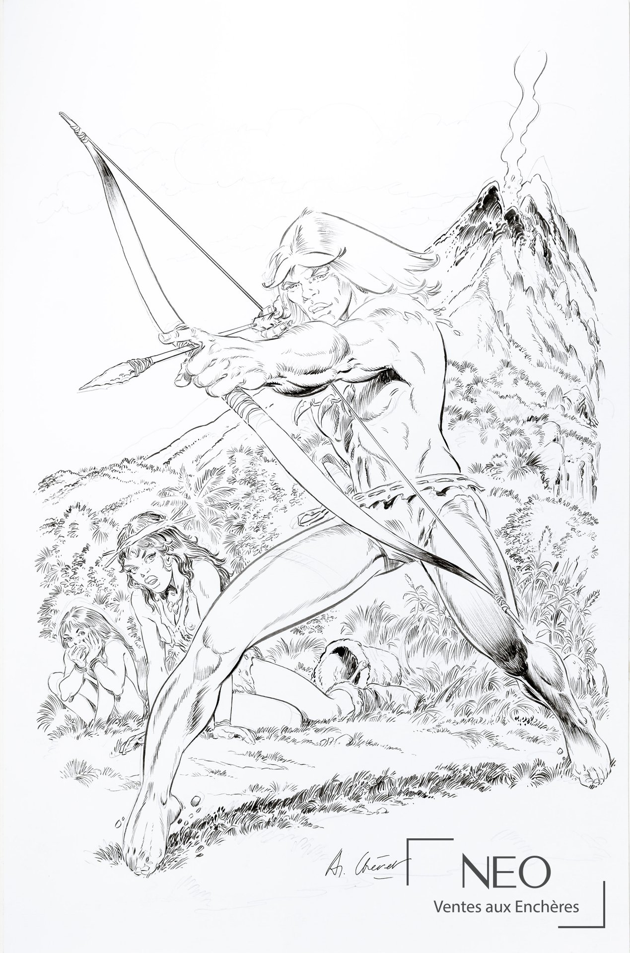 André Chéret, illustration de Rahan à l’encre de Chine