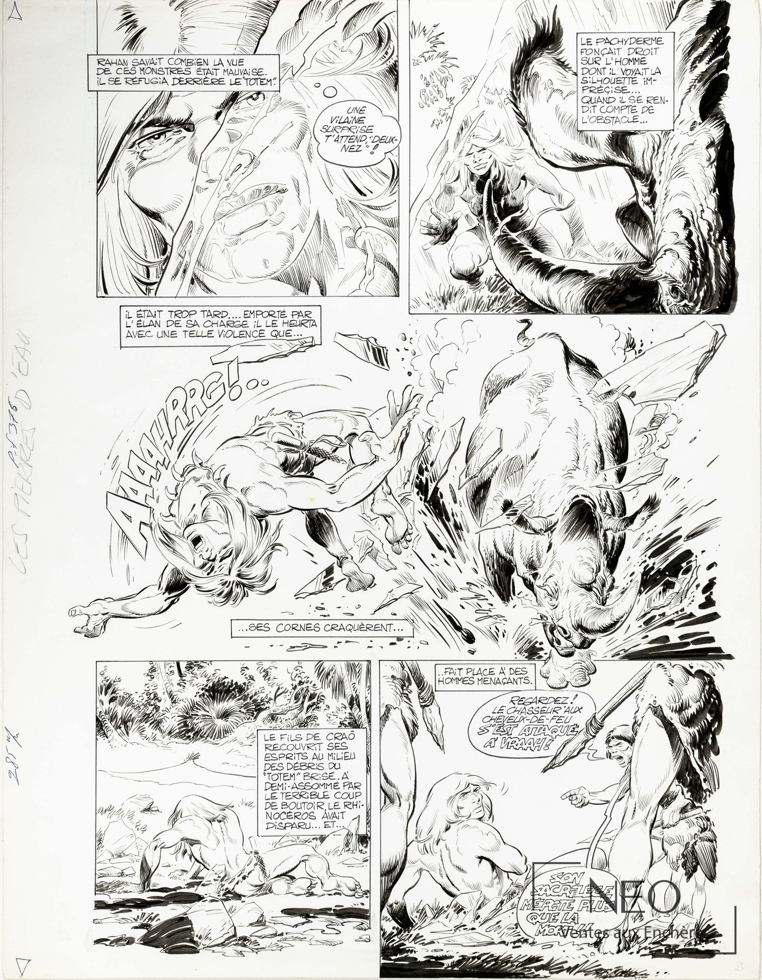 André Chéret et Roger Lecureux Rahan Les pierres d’eau, planche originale