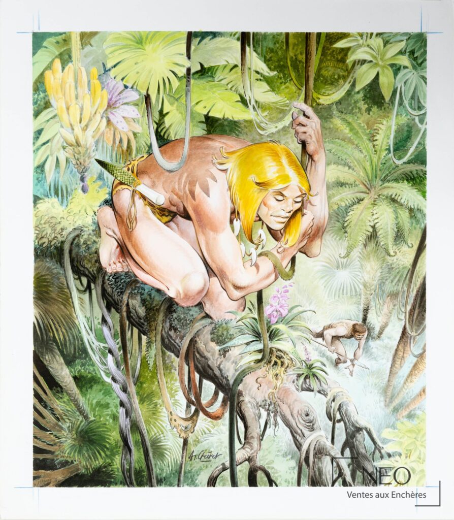 Couverture de Rahan en encre de chine et aquarelle