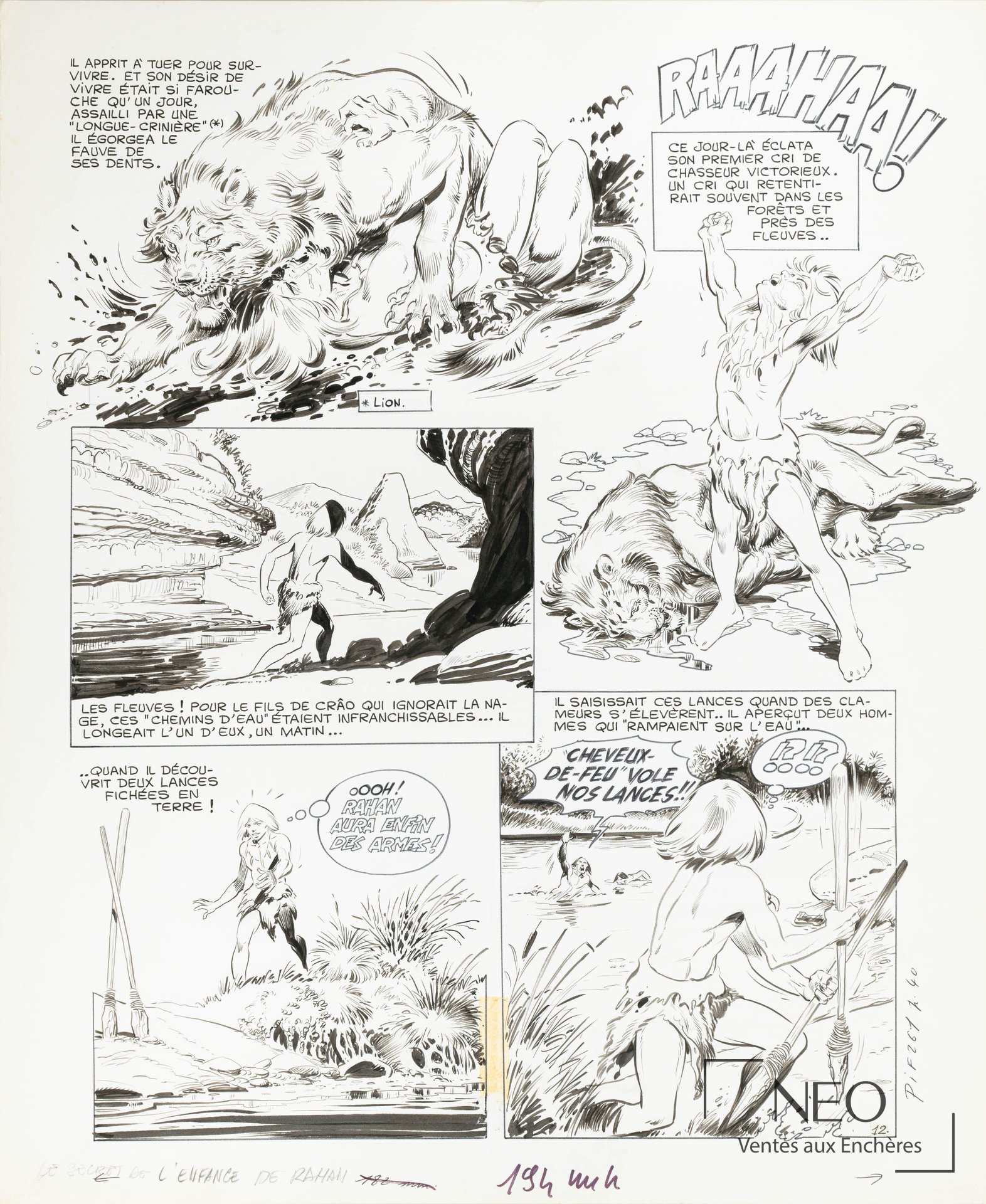 André Chéret et Roger Lécureux, Rahan, planche originale, 1974