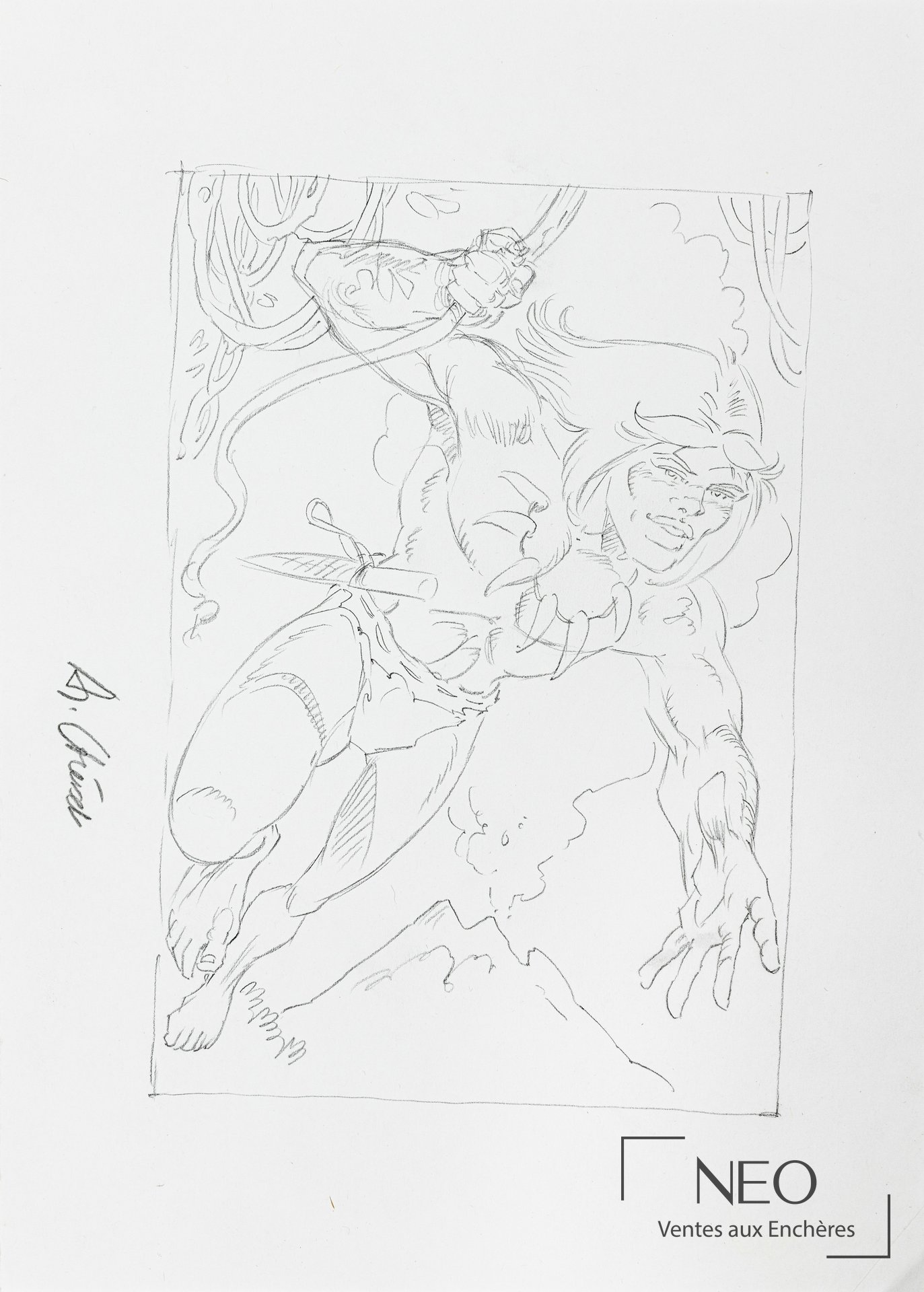 André Chéret, illustration de Rahan au dessin à la mine de plomb