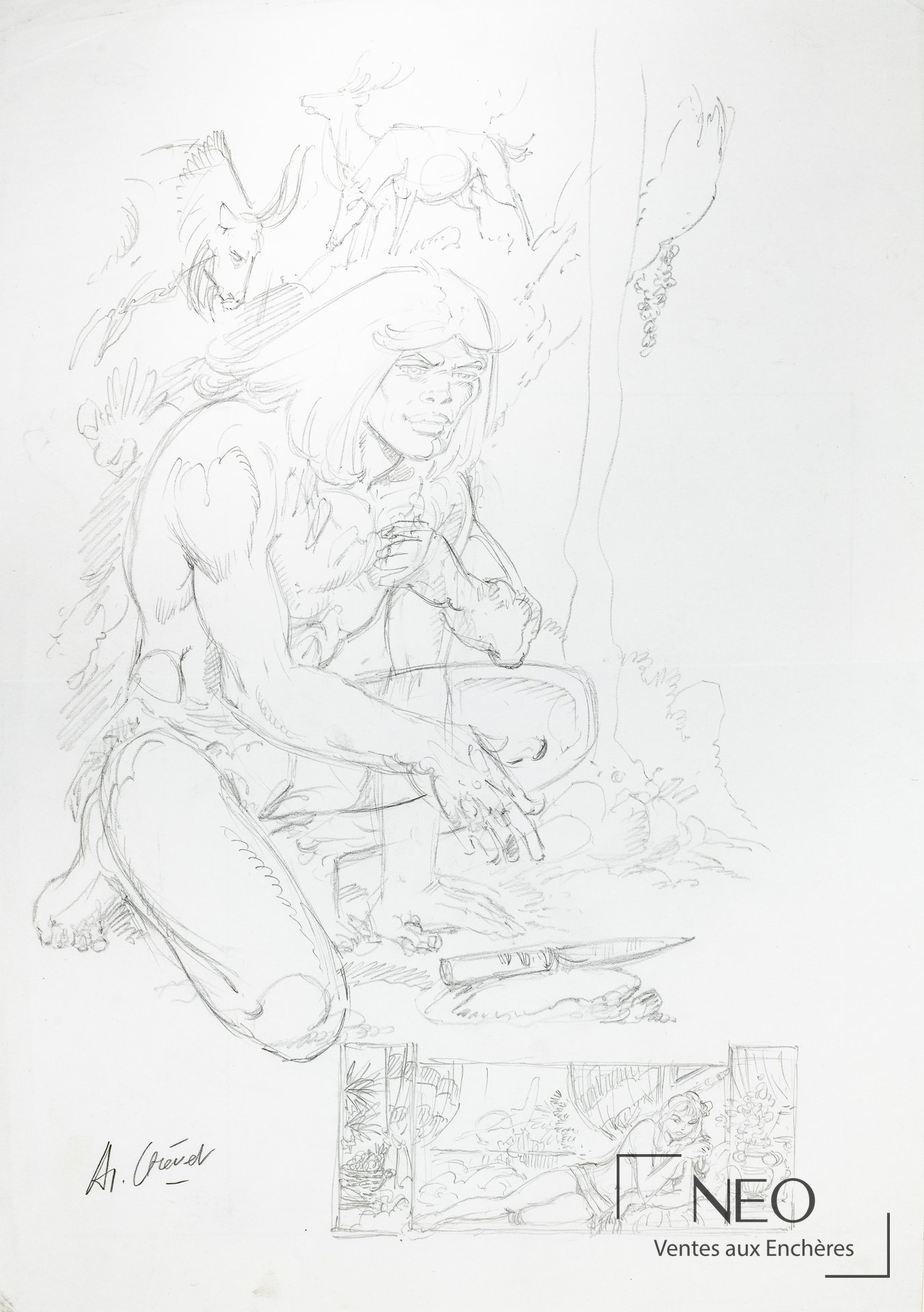 André Chéret, Rahan, illustration au mine de plomb