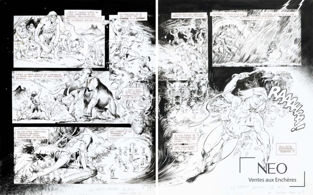 Double planche de Rahan en noir et blanc