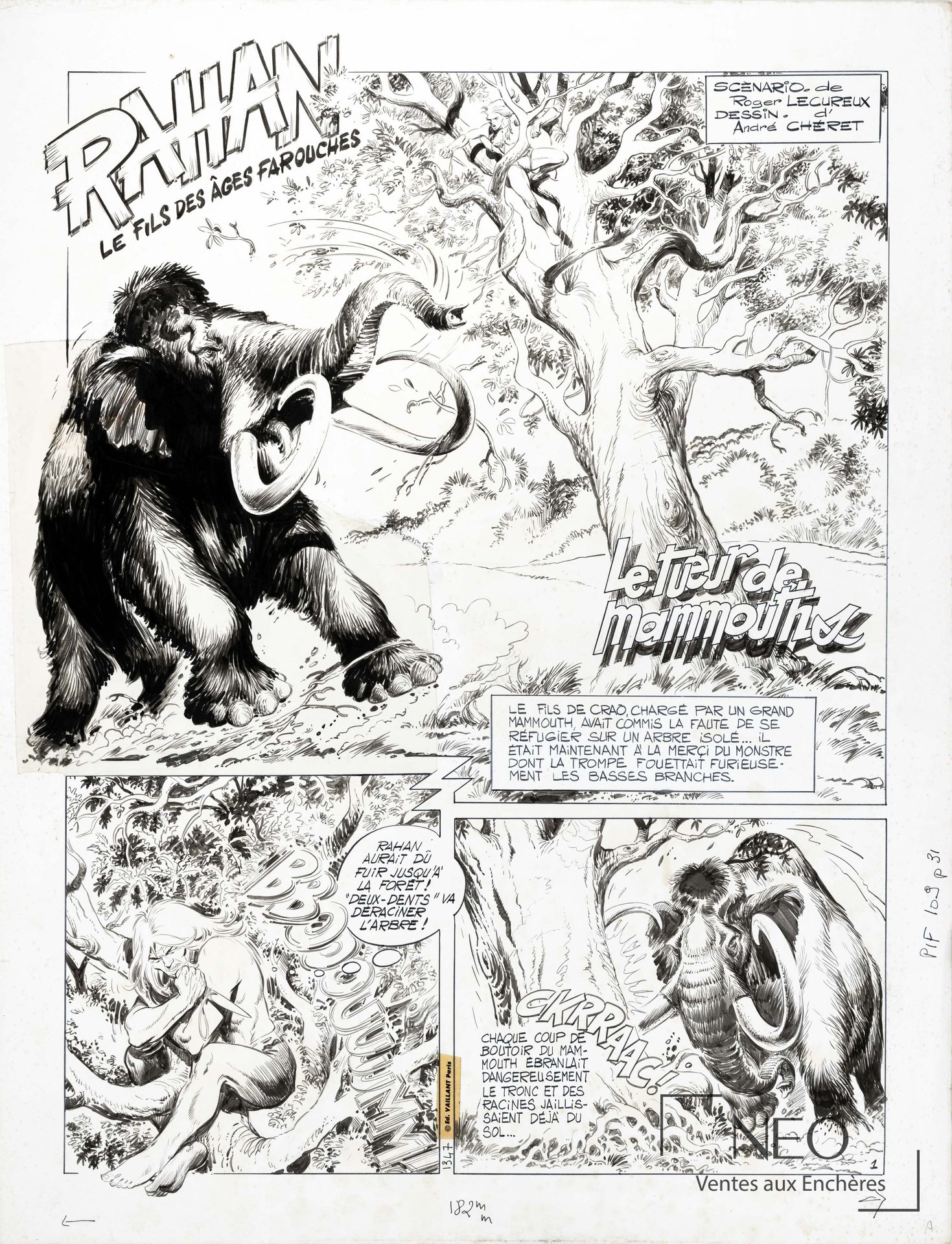 André Chéret et Roger Lecureux, Rahan Le tueur de mammouth, planche de titre