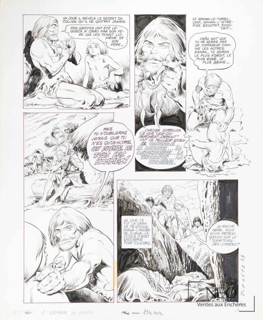 Planche originale de bande dessinée Rahan en noir et blanc