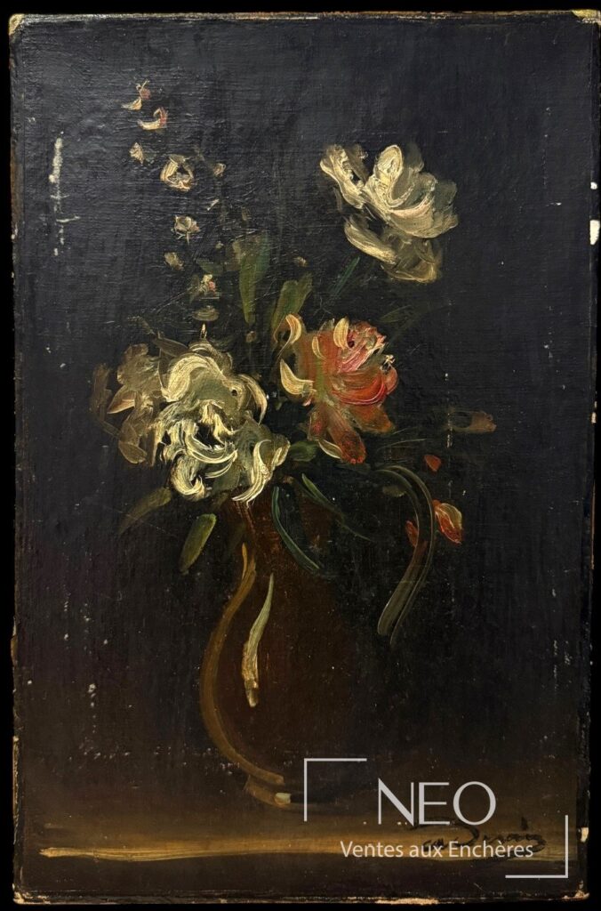 Bouquet de fleurs peint à l'huile sur toile