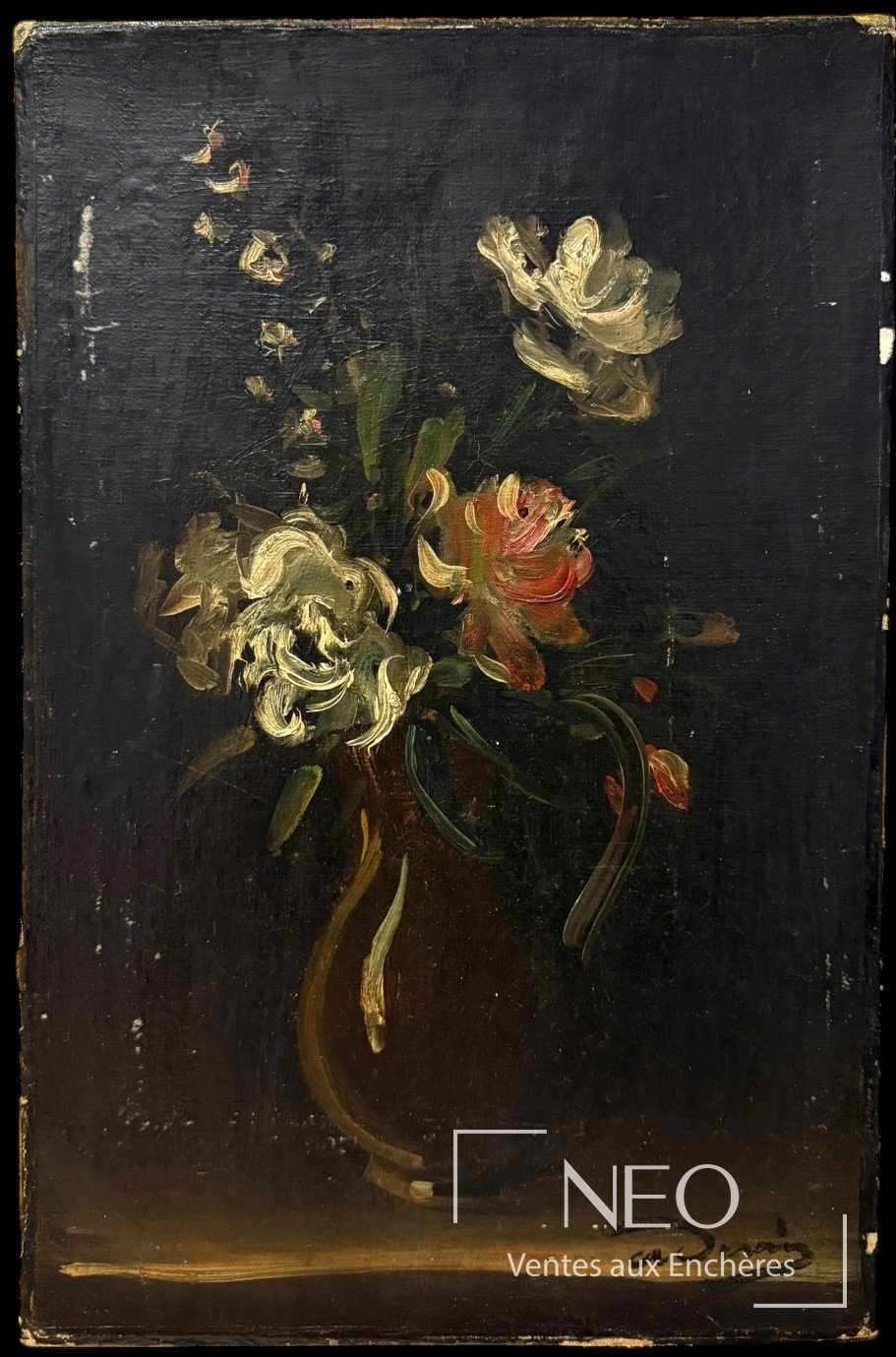 Bouquet de fleurs peint à l'huile sur toile