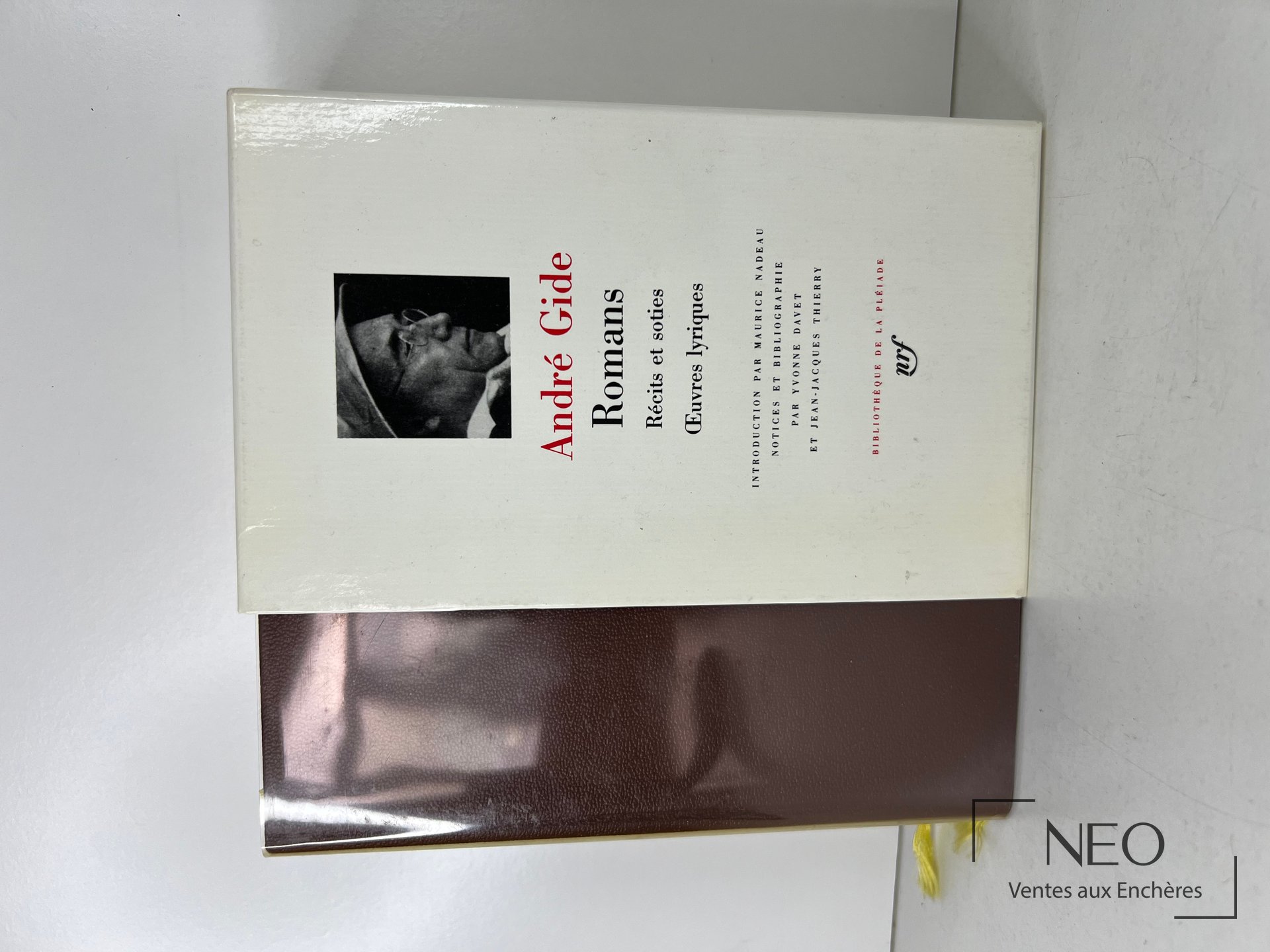 Couverture blanche du livre André Gide avec titre imprimé et portrait en noir et blanc