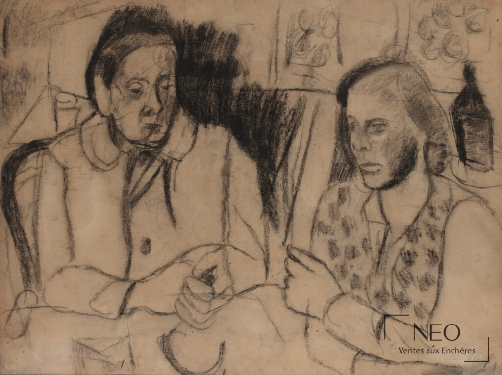 Deux personnages dessinés au fusain