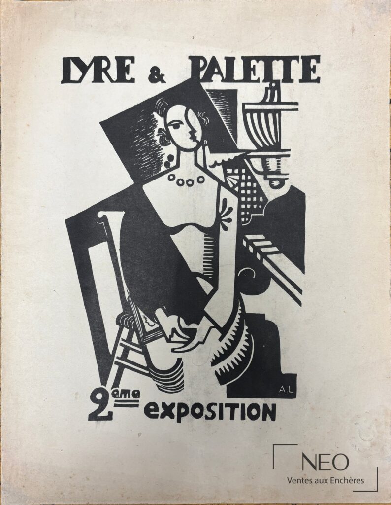 Couverture d'un programme d'exposition Lyre et palette avec composition noir et blanc et mention 2eme exposition