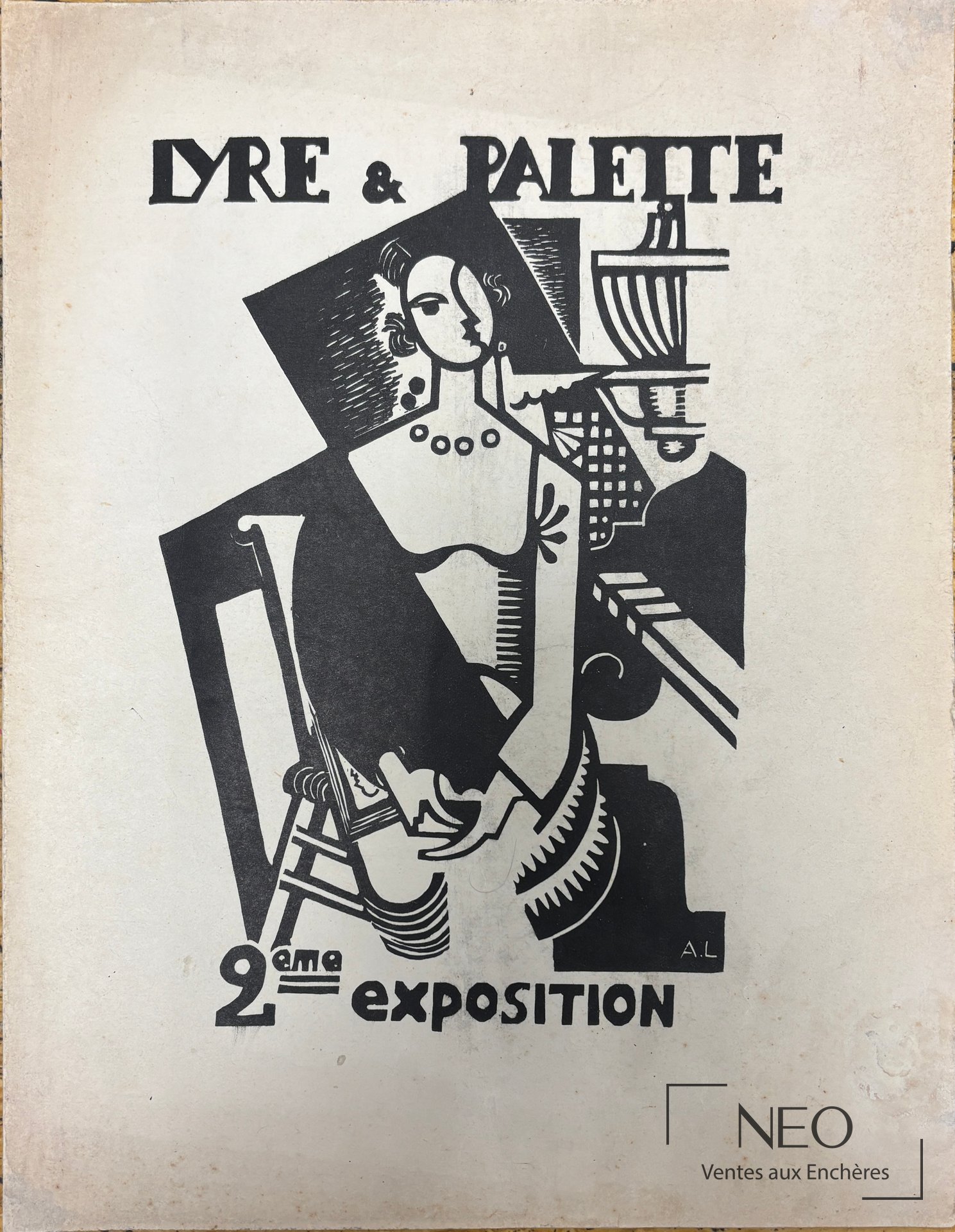 Couverture d'un programme d'exposition Lyre et palette avec composition noir et blanc et mention 2eme exposition