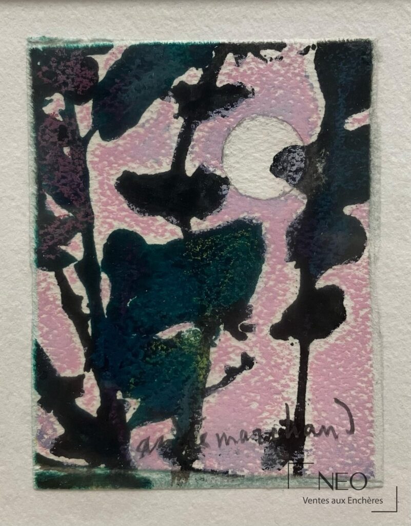 Signature d’André Marchand au bas d’un petit paysage abstrait sur papier