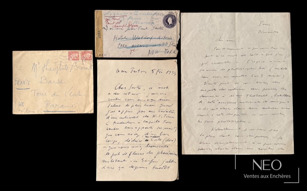 Enveloppe et feuillet manuscrit d’André Masson adressés à Jean-Paul Sartre