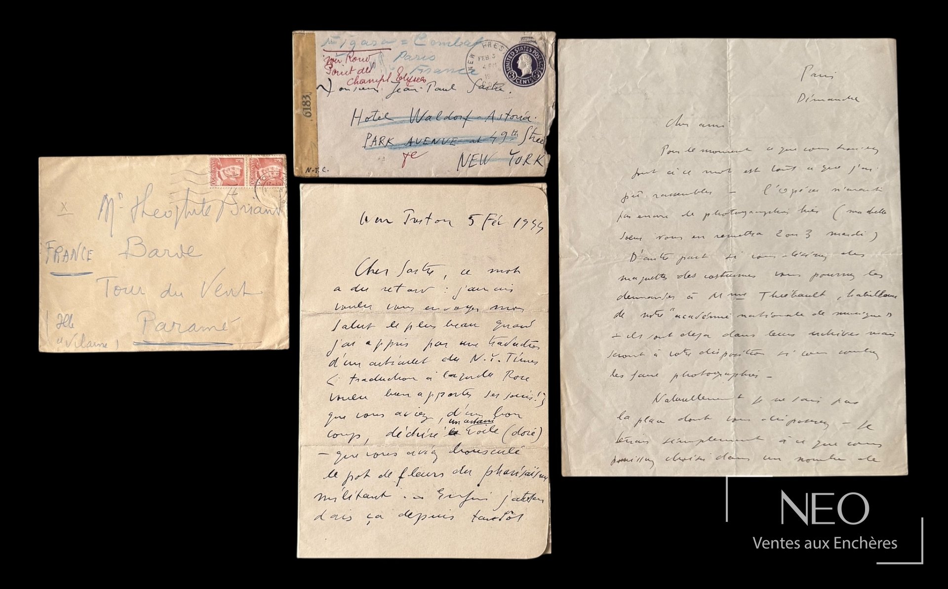 Enveloppe et feuillet manuscrit d’André Masson adressés à Jean-Paul Sartre