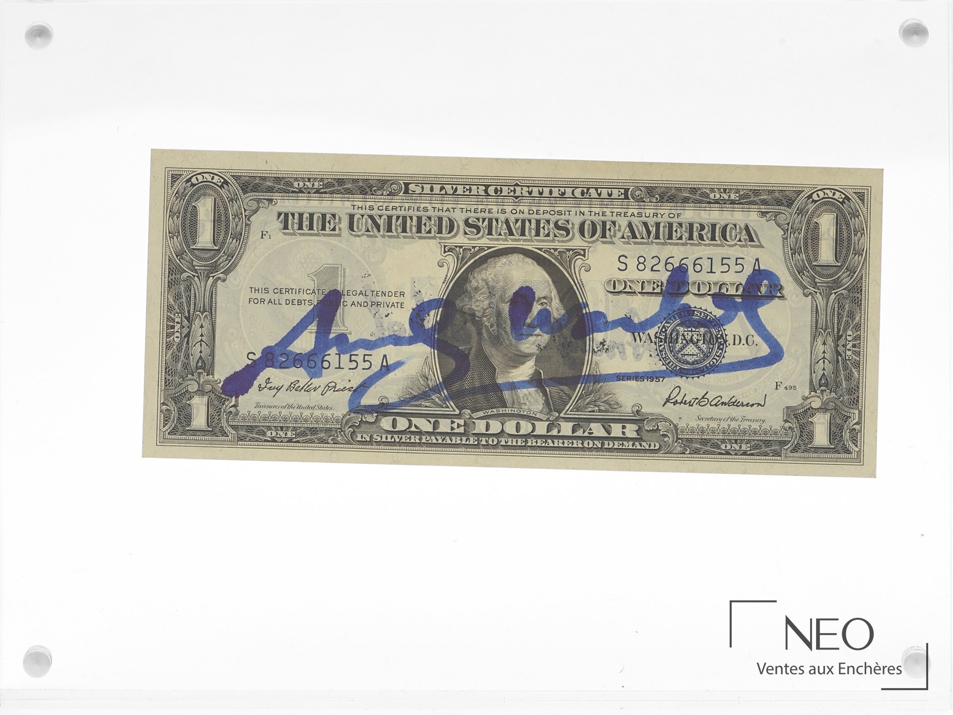 Billet de 1 dollar à l’effigie de George Washington signé en bleu