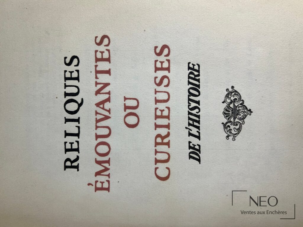 Couverture d'un ouvrage titré Reliques émouvantes ou curieuses de l'histoire