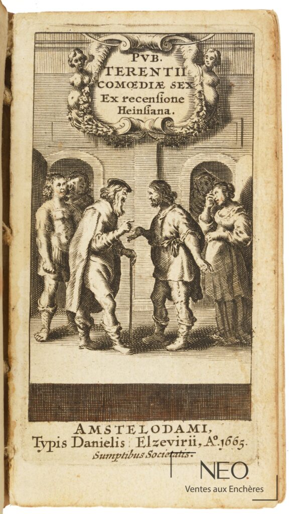 Page de titre ornée d'une gravure avec le texte Terentii comoediae sex