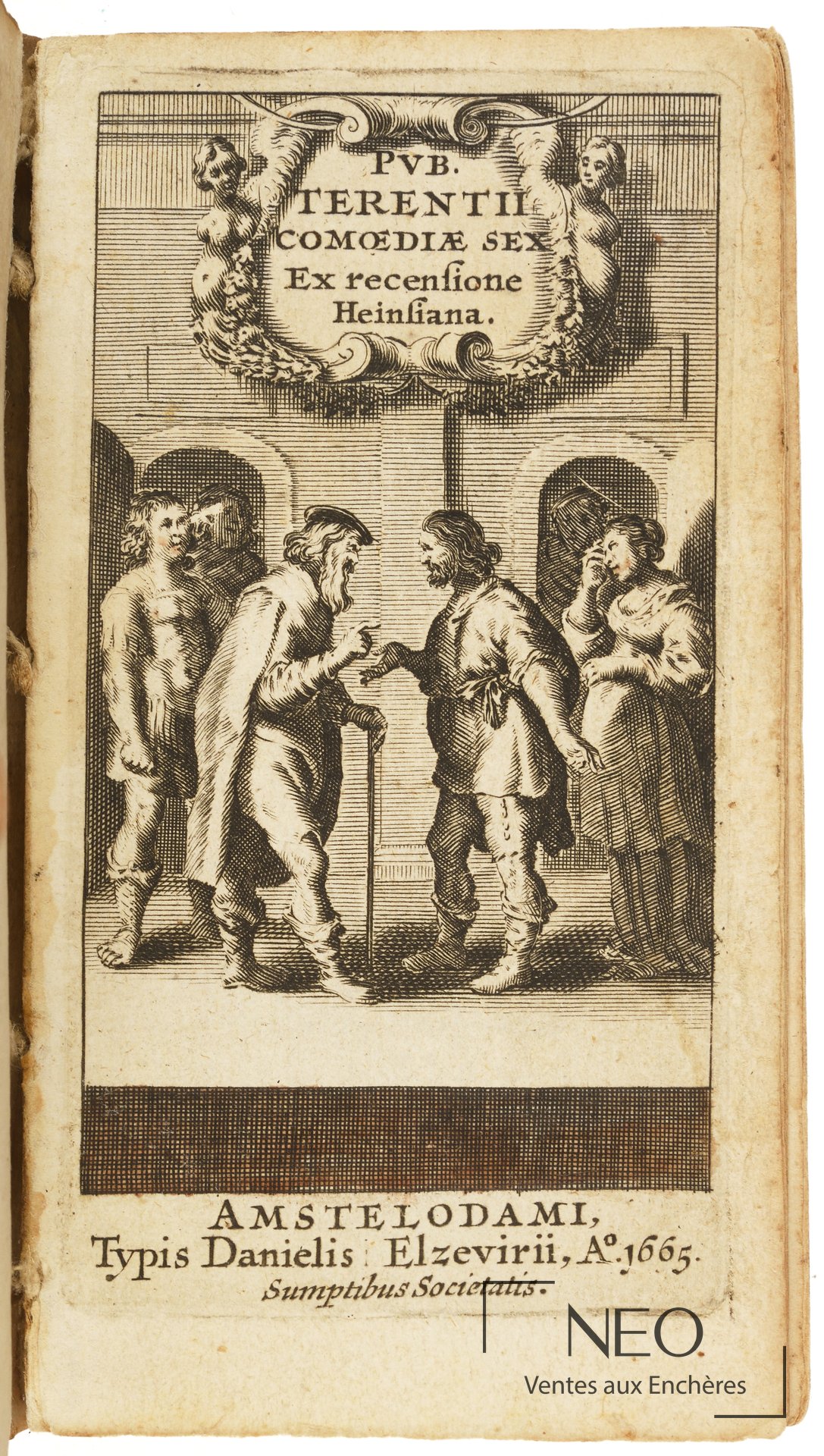 Page de titre ornée d'une gravure avec le texte Terentii comoediae sex