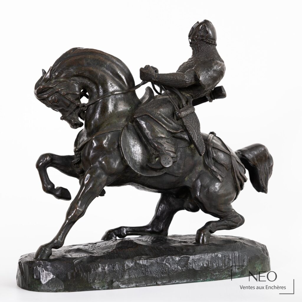 Bronze d'Antoine-Louis Barye représentant un cavalier tartare sur son cheval cabré