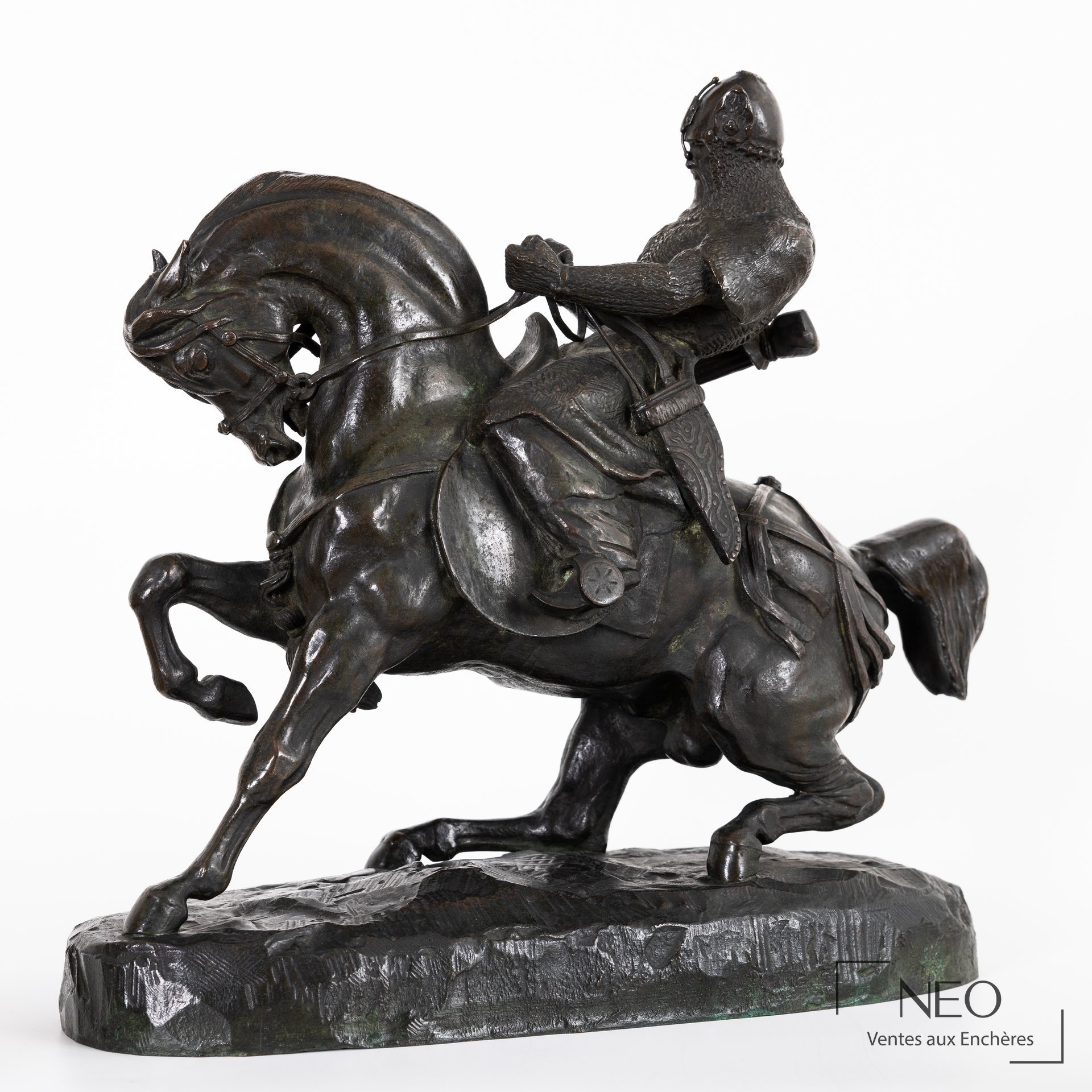Bronze d'Antoine-Louis Barye représentant un cavalier tartare sur son cheval cabré