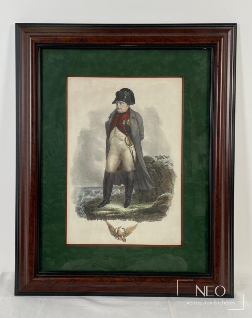 Lithographie encadrée sous verre représentant Napoléon 1er en pied.