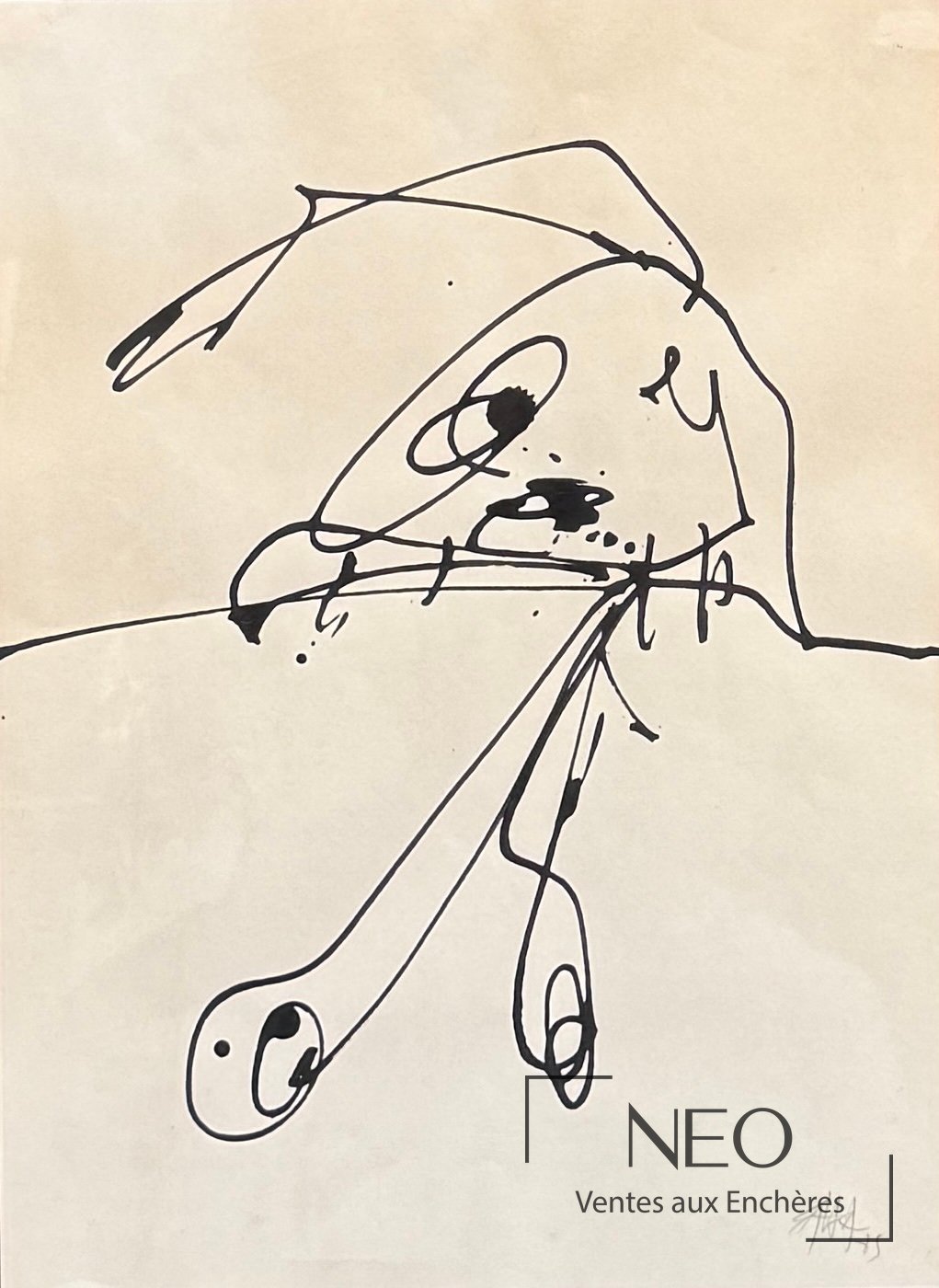 Antonio Saura, Composition, encre sur papier, 1985