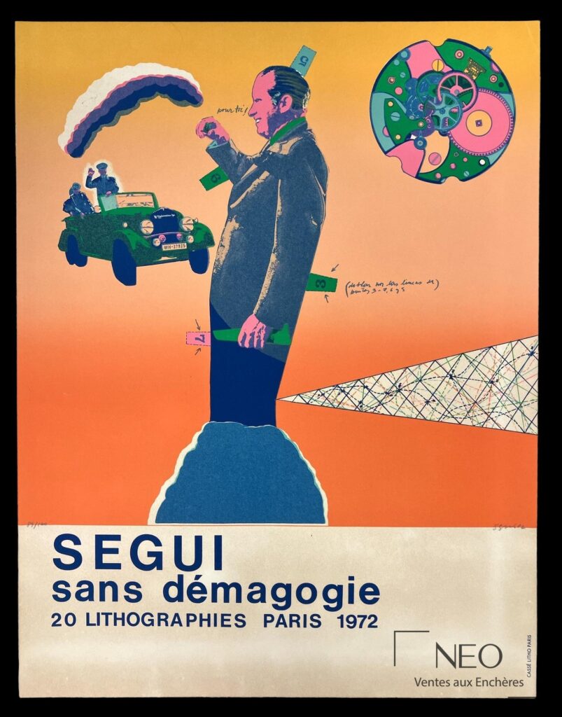 Couverture du portfolio Antonio Segui avec composition colorée et titre imprimé.