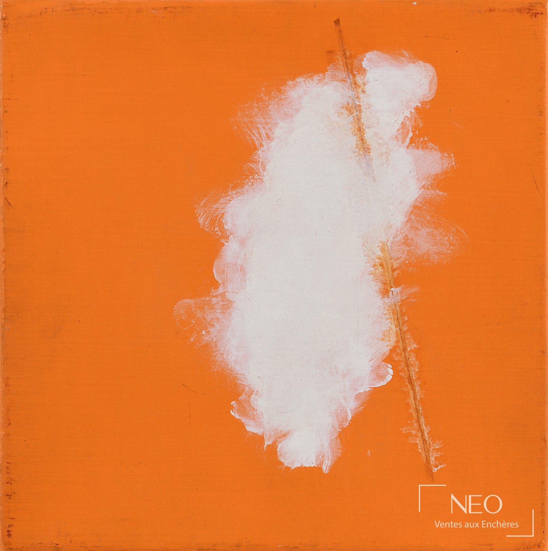 Composition abstraite orange et blanc d'Antonio Semeraro sur toile carrée