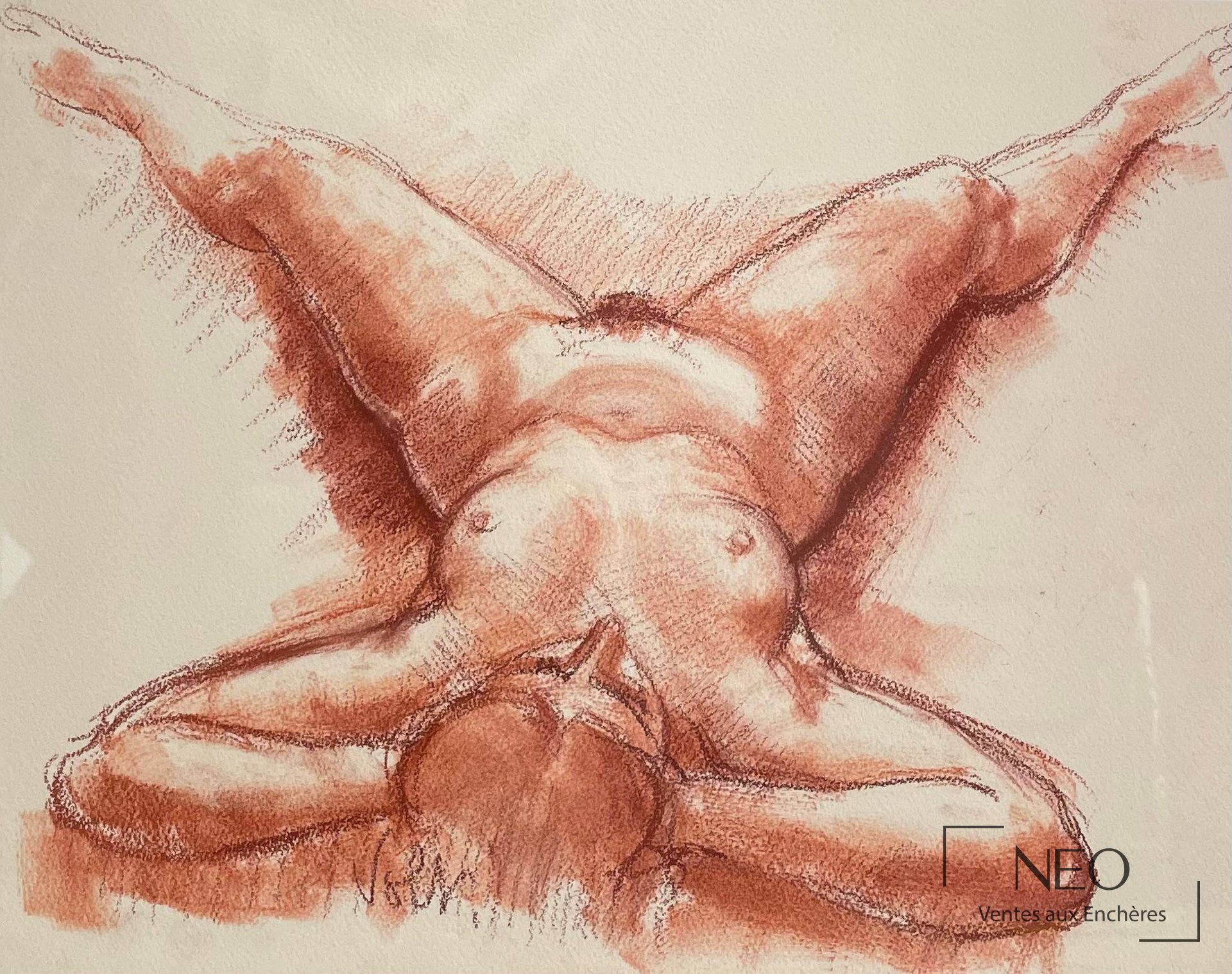 Nu féminin à la sanguine sur papier