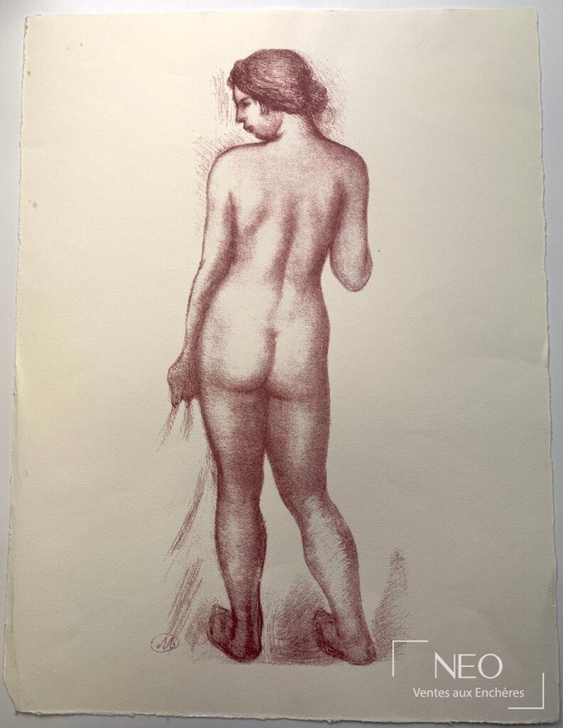 Nu féminin en lithographie en couleurs sur papier