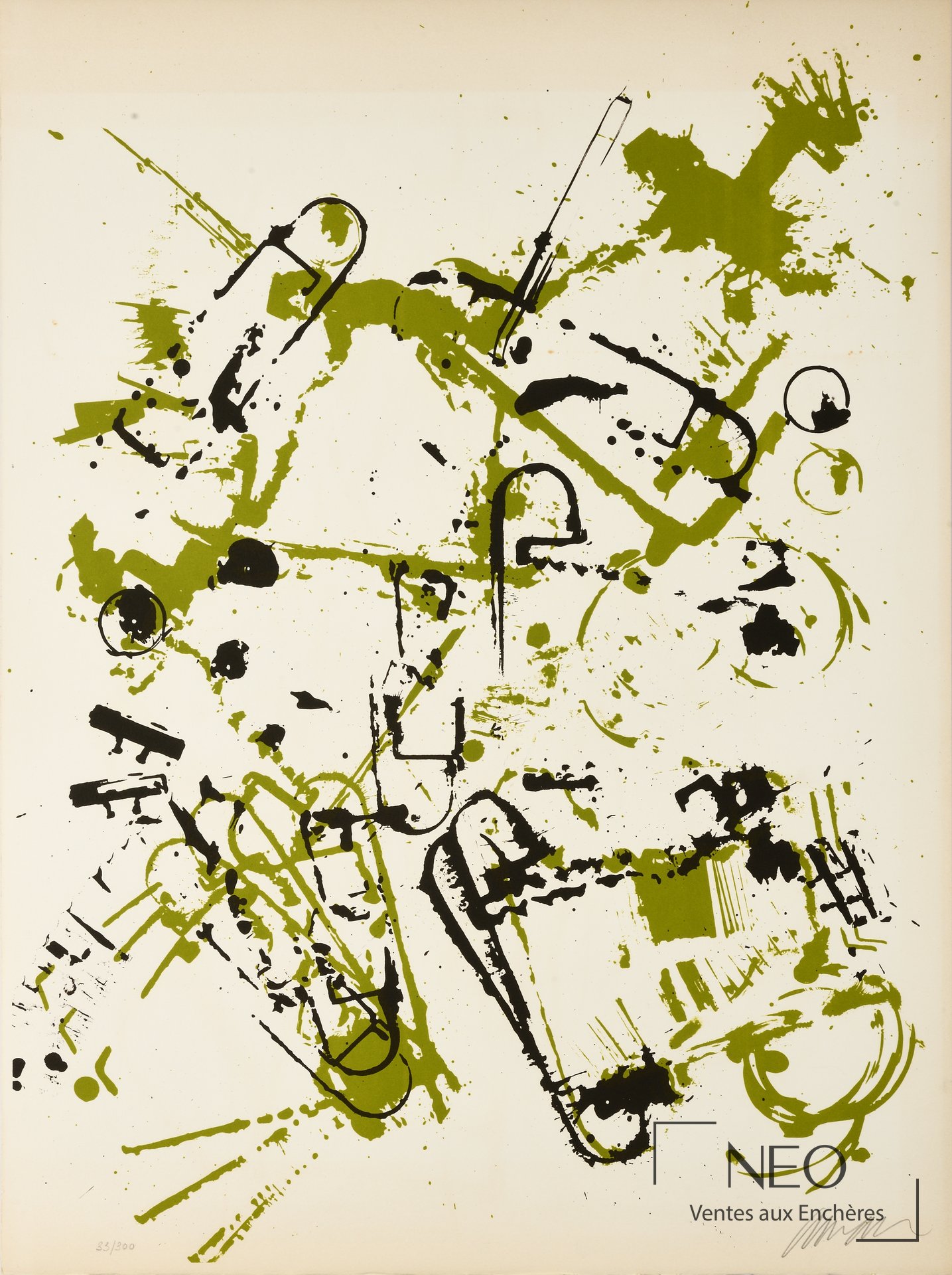 Lithographie d'Arman en noir et vert sur papier vélin