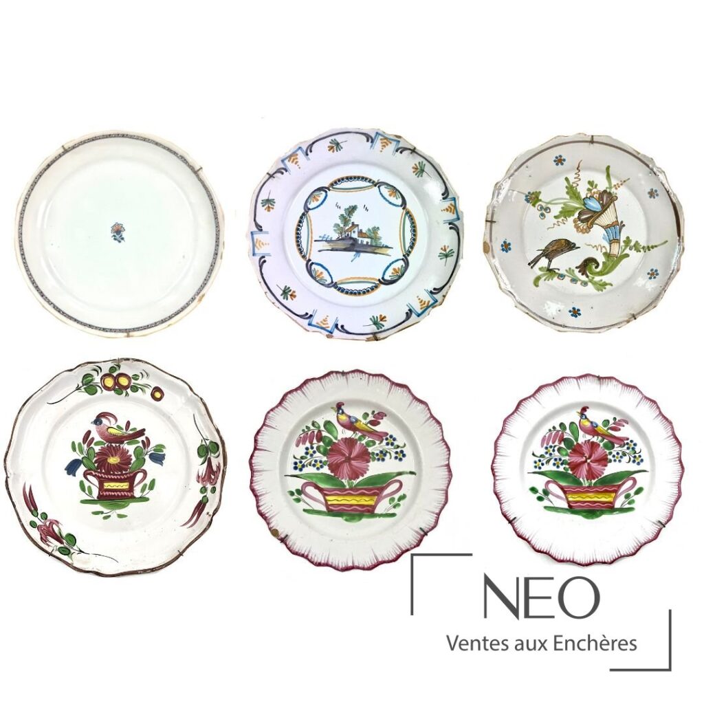 Ensemble de six pièces en faïence et porcelaine