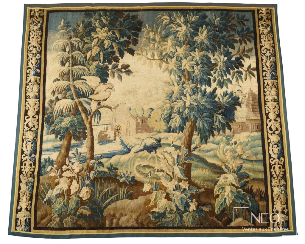 Tapisserie Aubusson à décor de paysage avec oiseaux