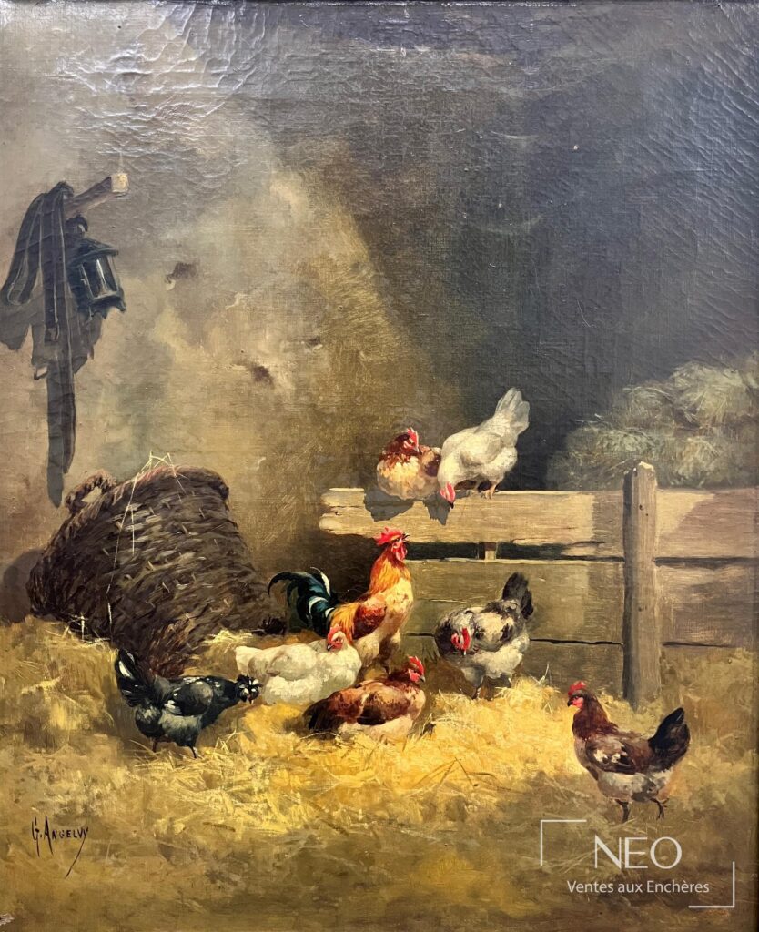 Scène de basse-cour peinte à l'huile