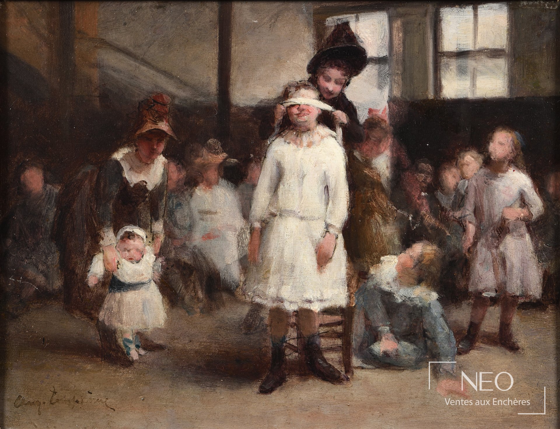Auguste Truphème, Le jeu de Colin-Maillard, huile sur panneau