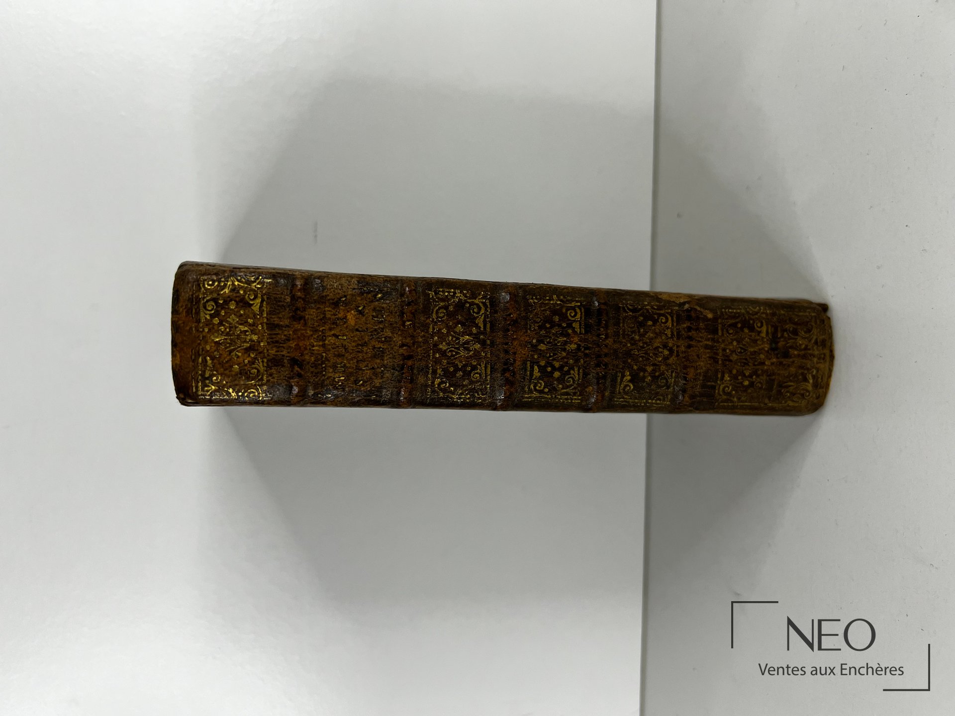 Dos d’un livre ancien en basane brune