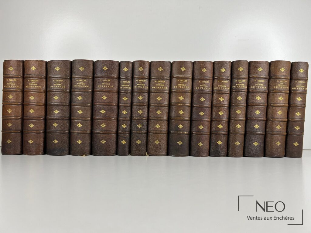 Ensemble de quinze volumes reliés en demi chagrin brun