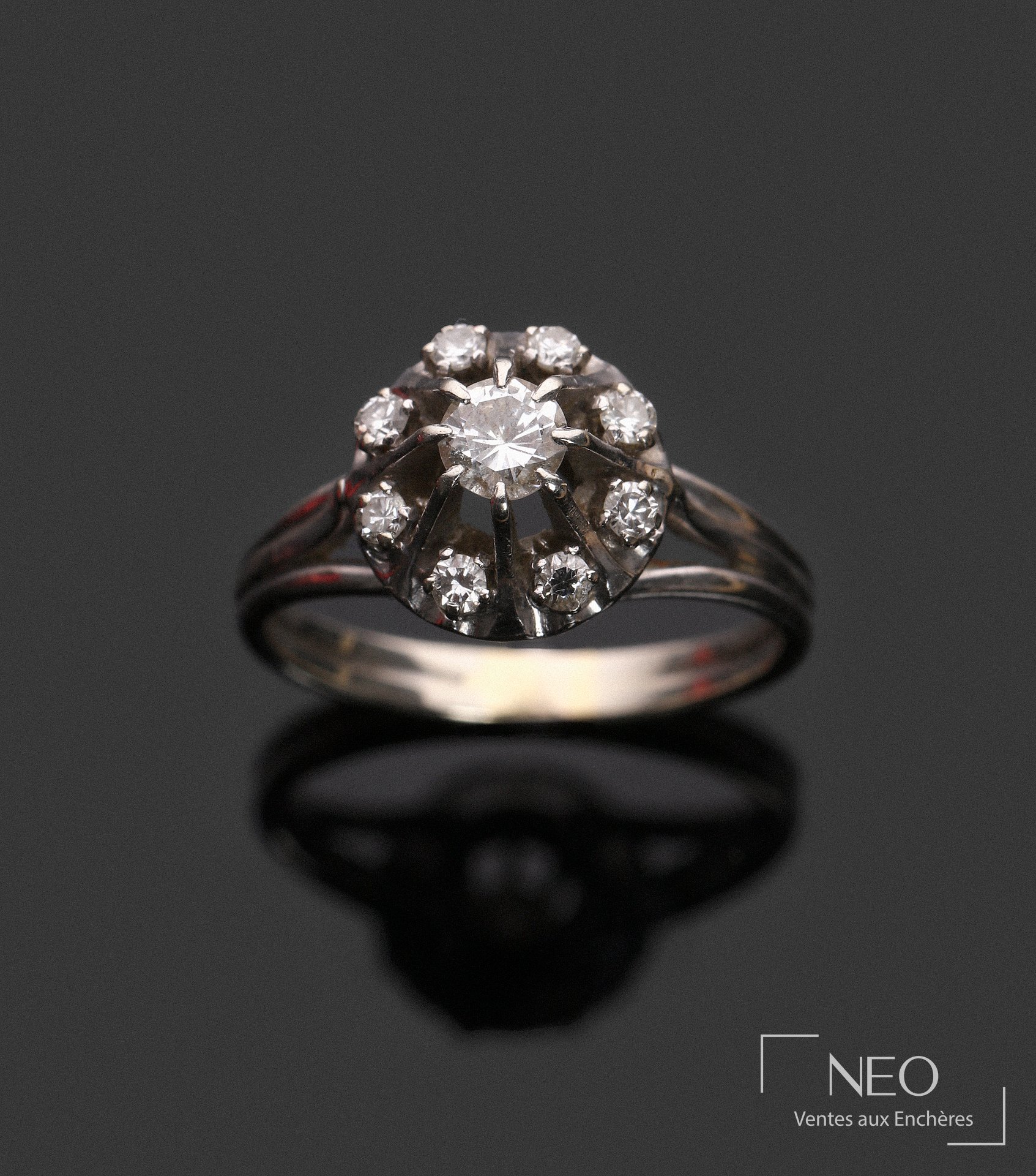 Bague en or gris 18 carats sertie de diamants