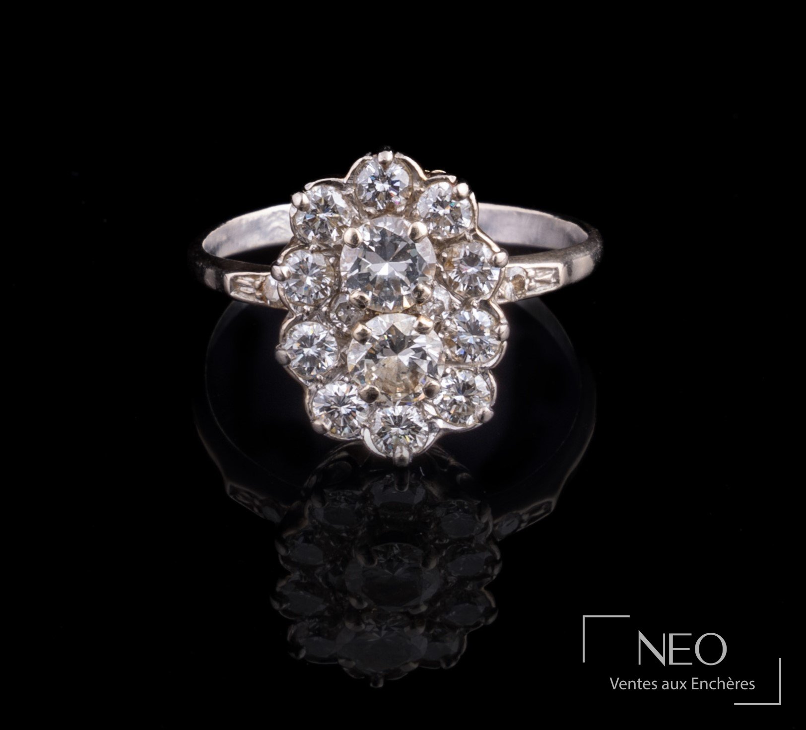 Bague en or gris 18 carats ornée de diamants