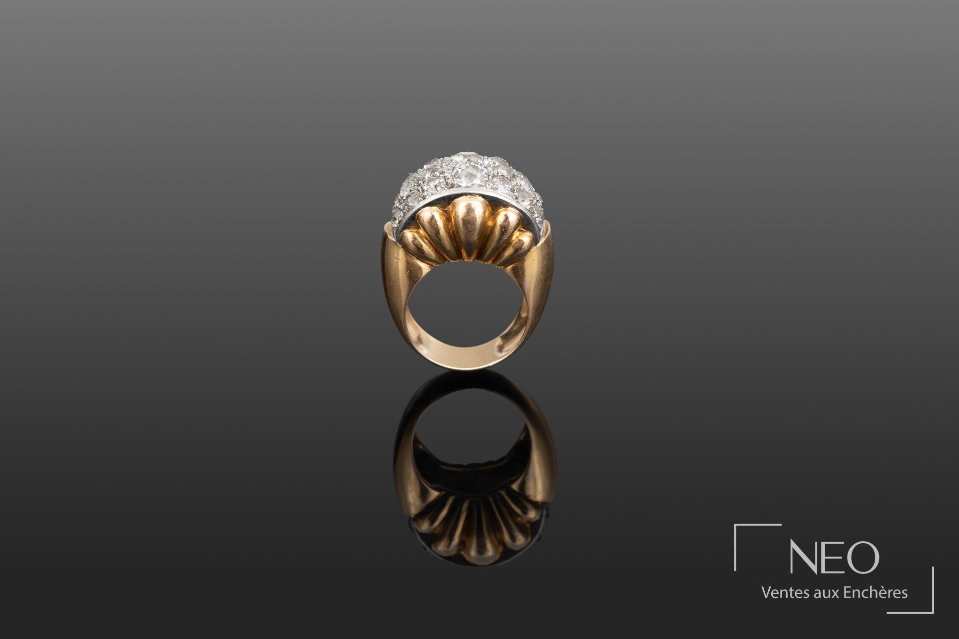 Bague en or jaune 18 carats et platine, diamants anciens